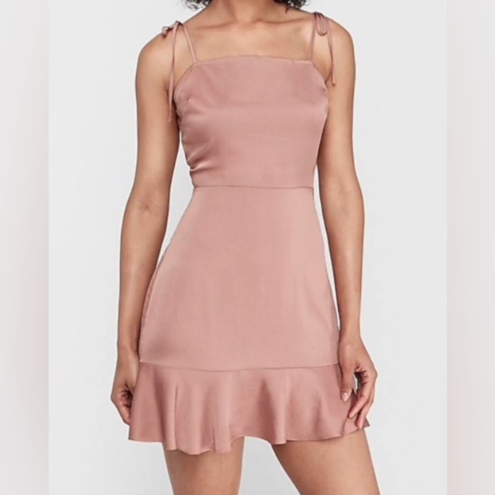 Express Tie Shoulder & Ruffle Hem Dress